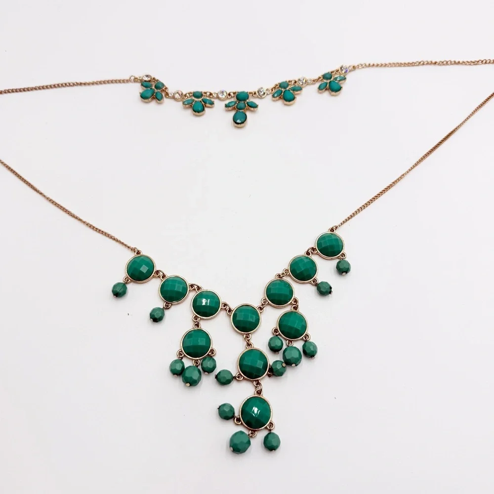 Vintage Turquoise Statement Necklace Gold Tone Layered Bib Necklace - Picture 9 of 10